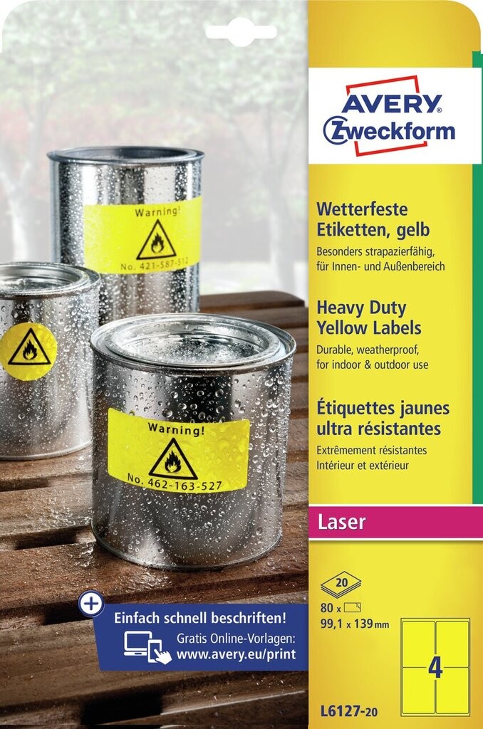 Weatherproof film labels l6127 20 avery