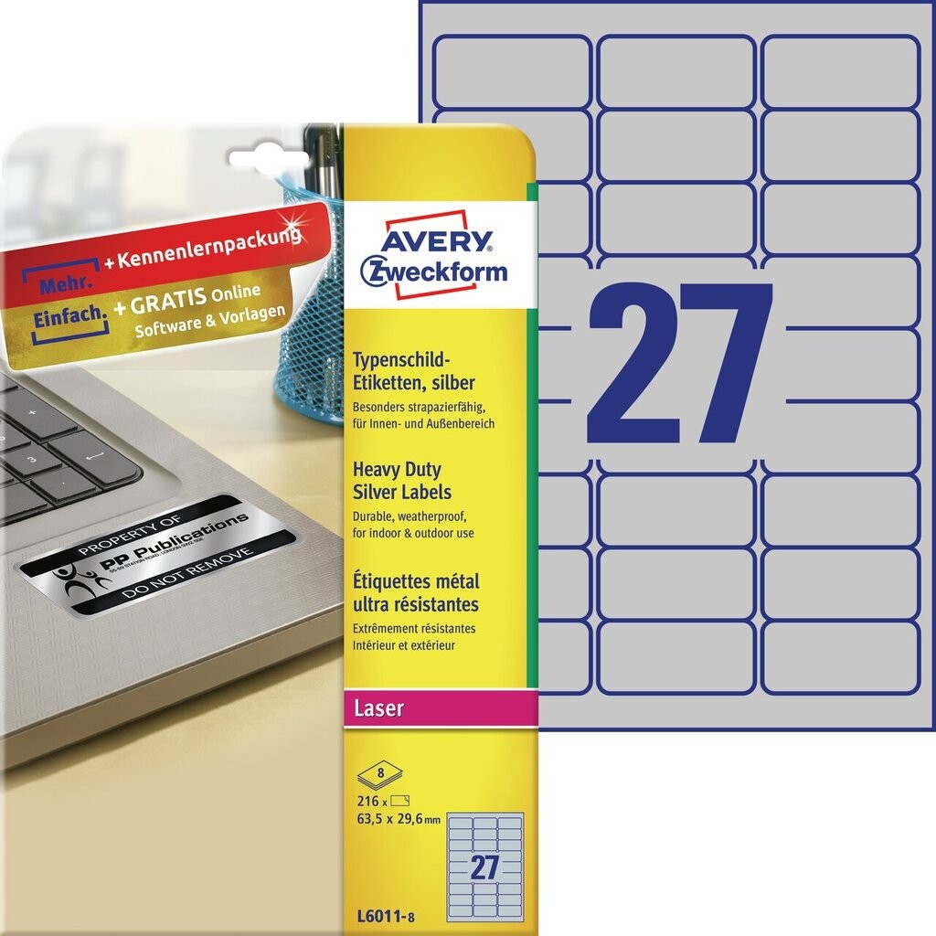 Heavy duty labels, silver, suitable for in- and outdoor use (-40oC to +150oC) | L6011-8 | Avery