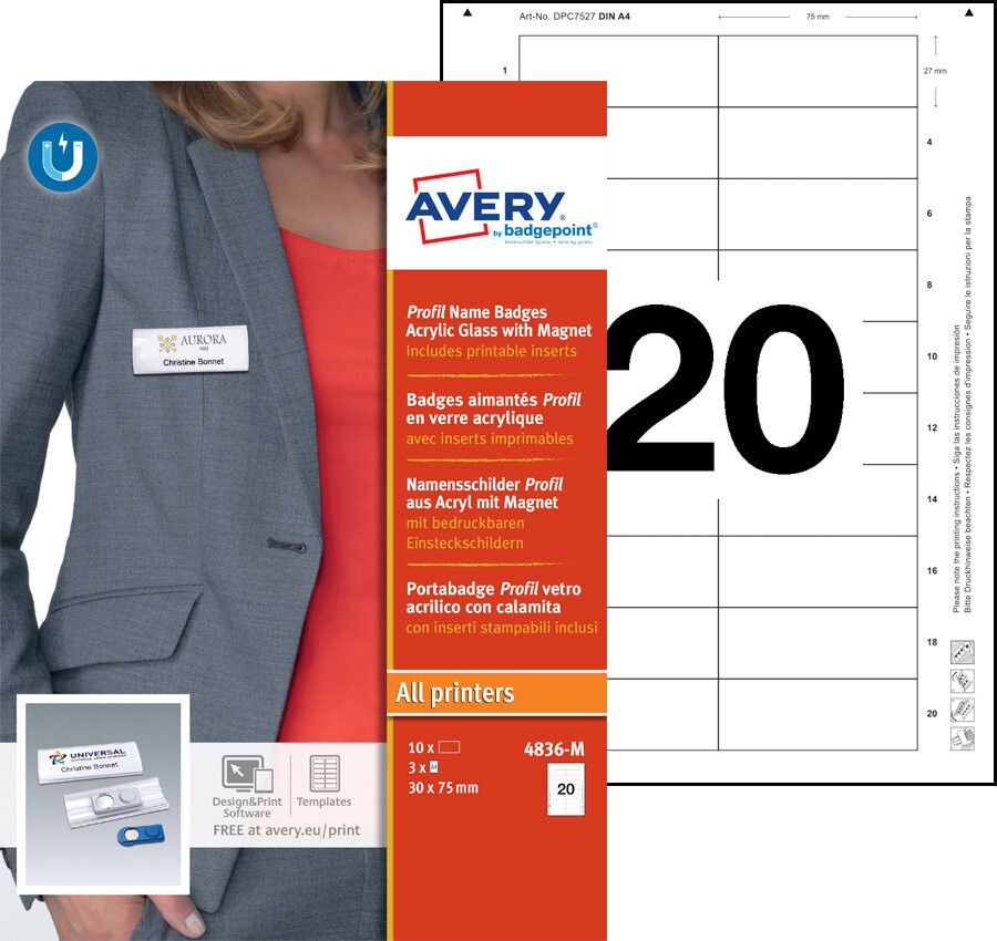 Clear Prestige Profil Name Tag Set 4836 M Avery