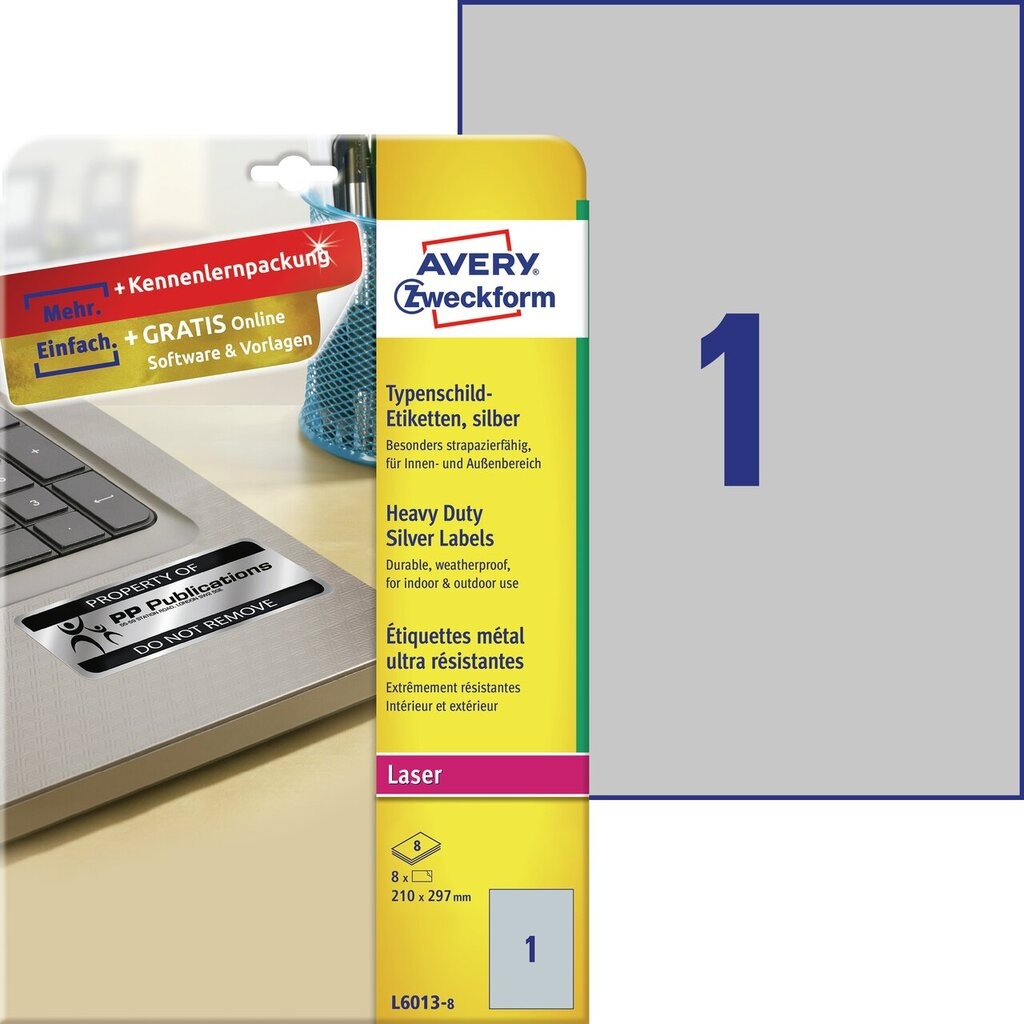 Heavy duty labels, silver, suitable for in- and outdoor use (-40oC to +150oC) | L6013-8 | Avery