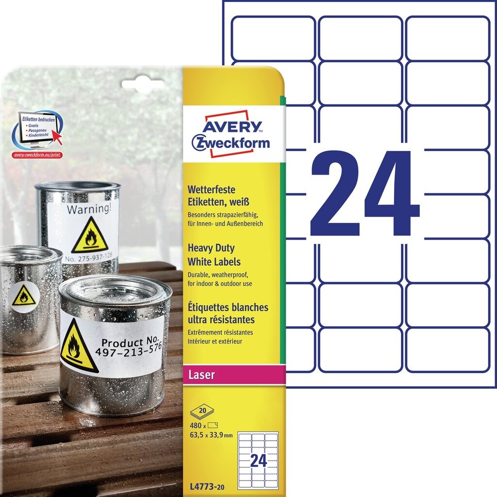 Weatherproof film labels L477320 Avery