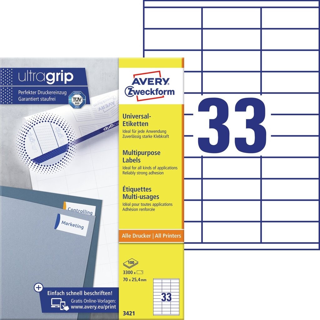 Multipurpose Labels with Ultragrip 3421 Avery