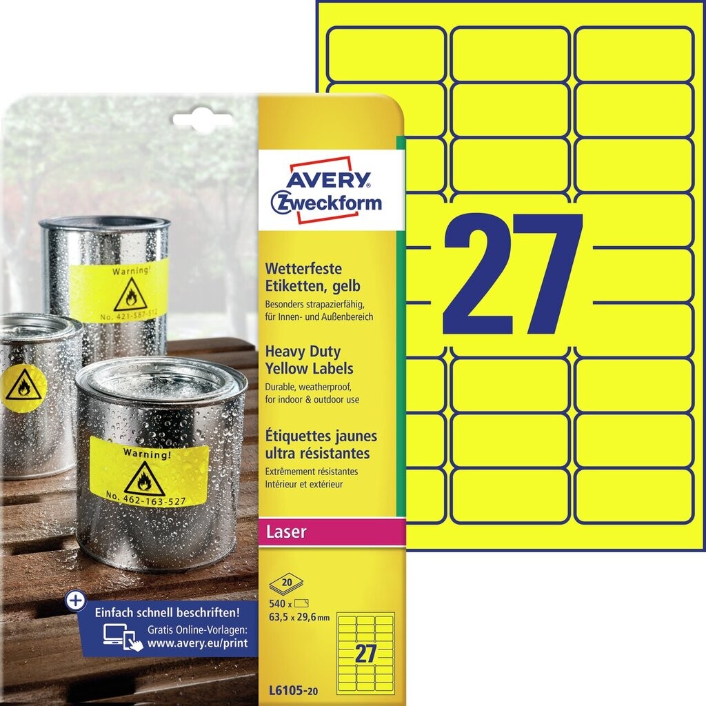 Weatherproof film labels L610520 Avery