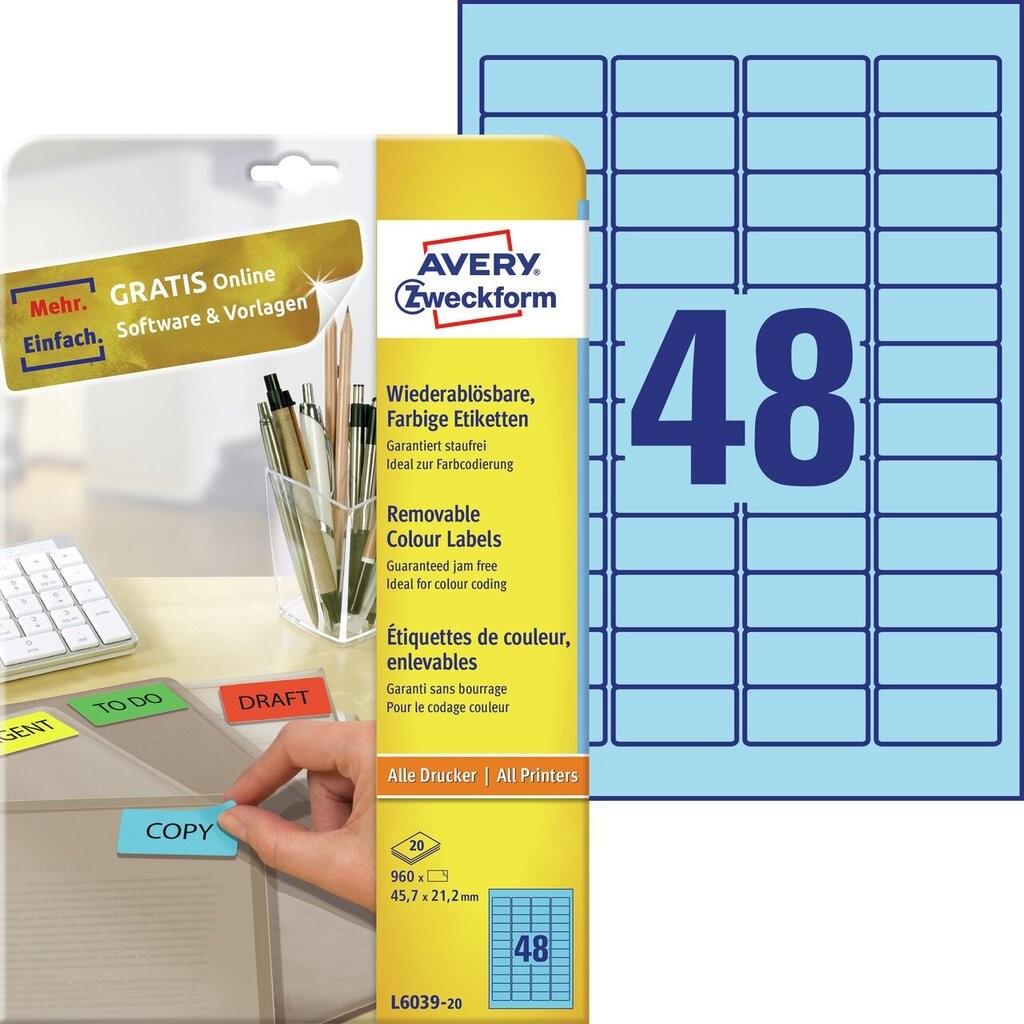 Coloured labels l6039 20 avery