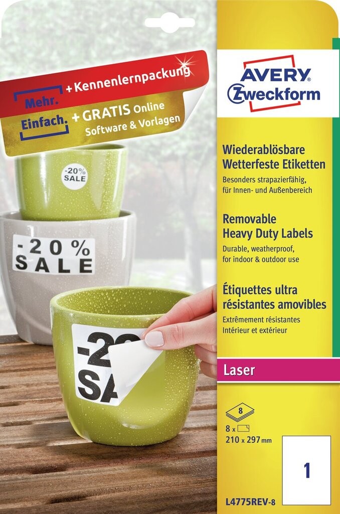 Heavy duty labels, removable, white, suitable for in- and outdoor use (-20oC to +80oC ...