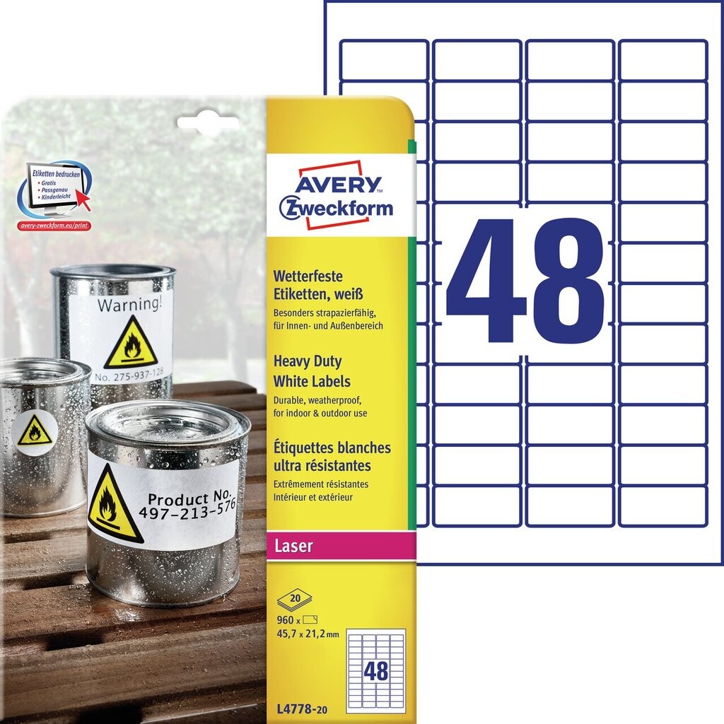 Weatherproof film labels | L4778-20 | Avery