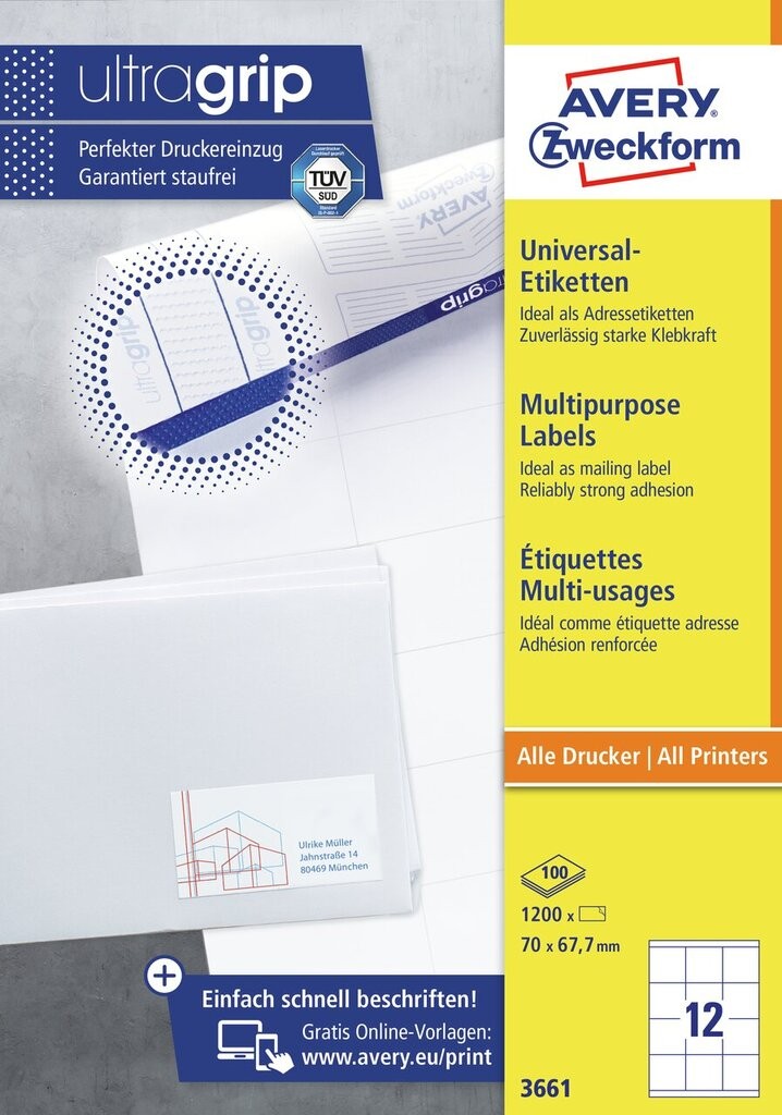 Multipurpose Labels with Ultragrip | 3661 | Avery
