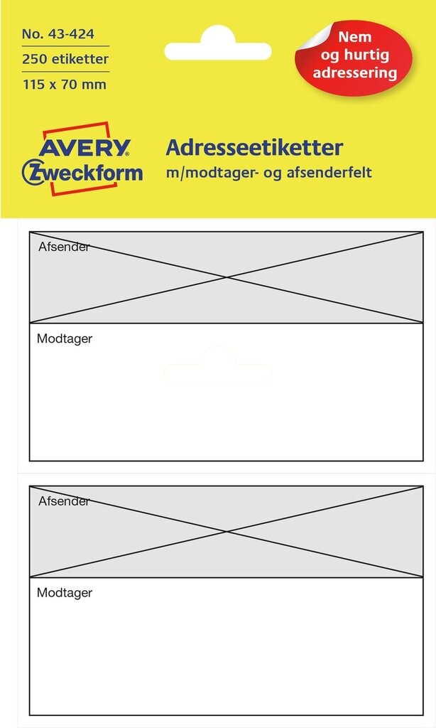 Sender/receiver labels, pre-printed | 43-424 | Avery