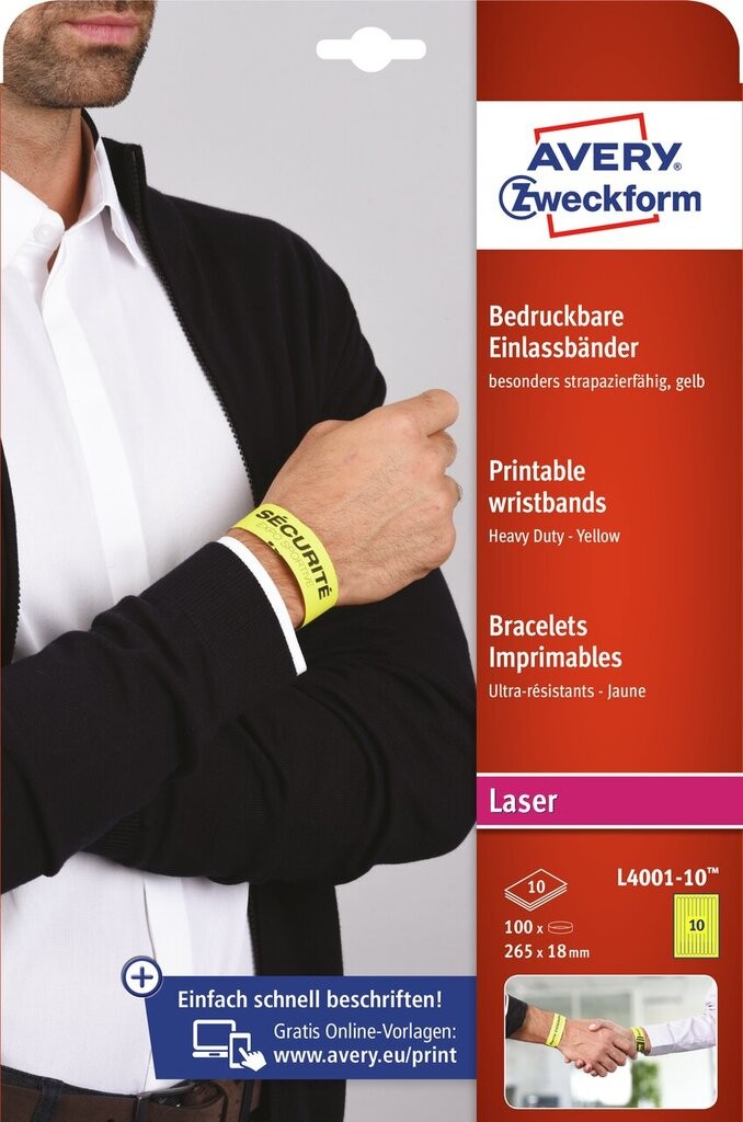 Printable wristbands, yellow L400110 Avery