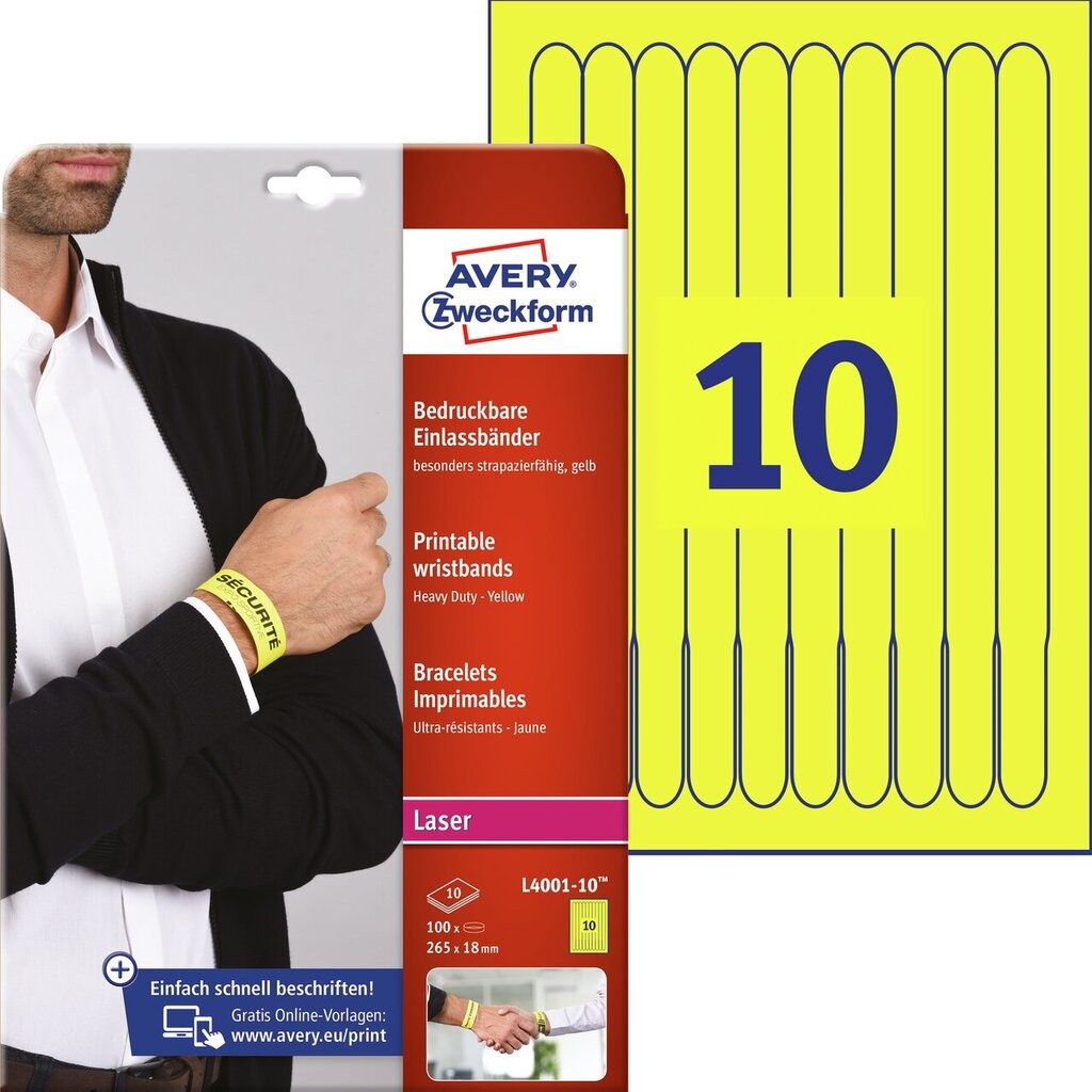 Printable wristbands, yellow L400110 Avery