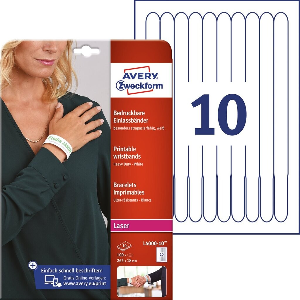 Printable wristbands, white L400010 Avery