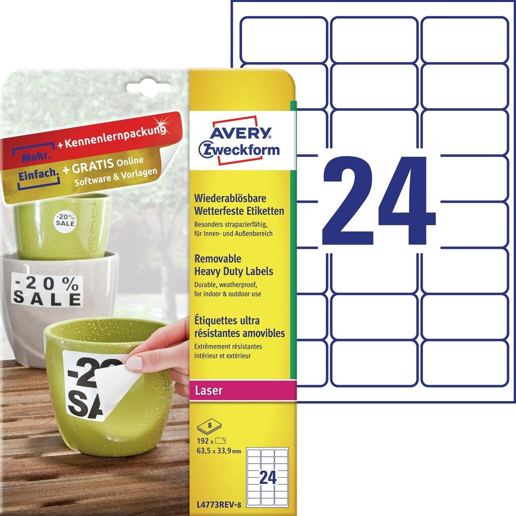 Heavy duty labels, removable, white, suitable for in- and outdoor use (-20oC to +80oC ...