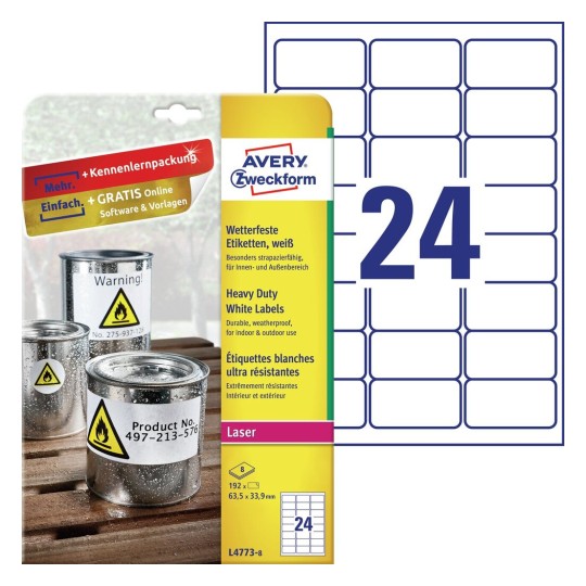 Heavy duty labels, white, suitable for in- and outdoor use (-20oC to +80oC) | L4775-8 | Avery