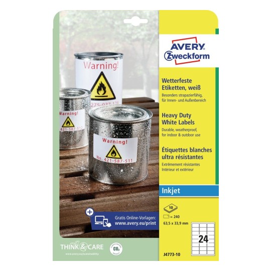 Weatherproof film labels | J4773-10 | Avery