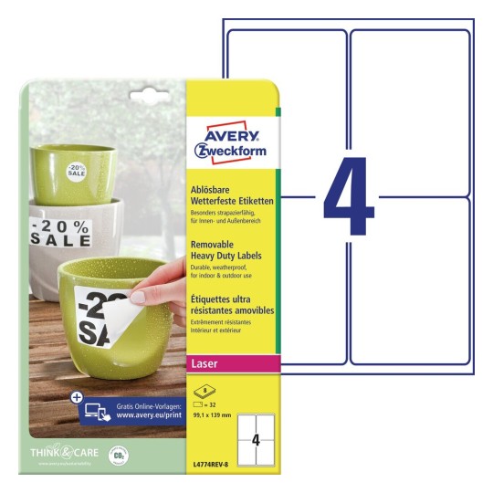 Heavy duty labels, removable, white, suitable for in- and ...