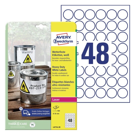 Weatherproof film labels | L4716-20 | Avery