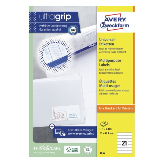 Multipurpose Labels with Ultragrip | 3652 | Avery