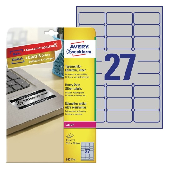 Heavy duty labels, silver, suitable for in- and outdoor use (-40oC to +150oC) | L6013-8 | Avery