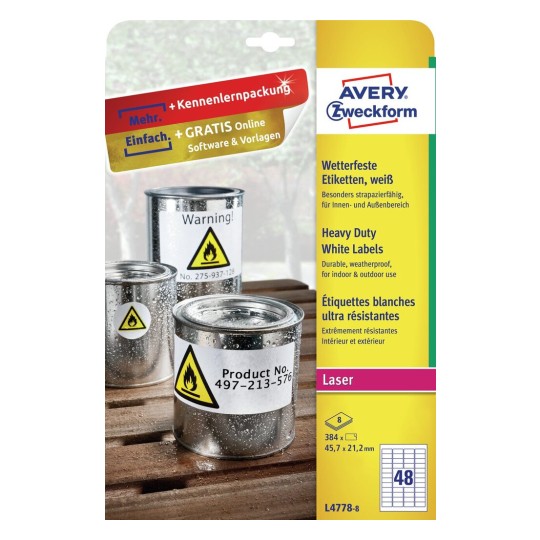 Heavy duty labels, white, suitable for in- and outdoor use (-20oC to +80oC) | L4778-8 | Avery