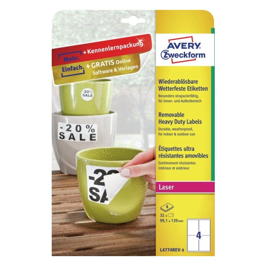 Heavy duty labels, removable, white, suitable for in- and outdoor use (-20oC to +80oC ...