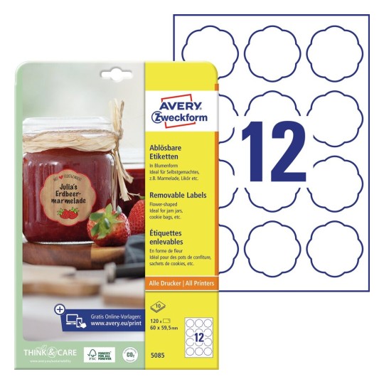 Removable flower-shaped product labels | 5085 | Avery