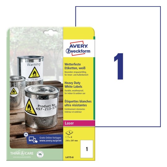 Heavy duty labels, white, suitable for in- and outdoor use ...