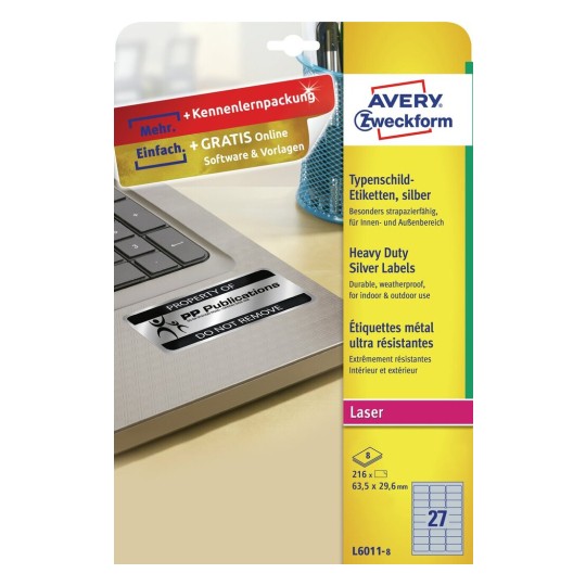 Heavy duty labels, silver, suitable for in- and outdoor use (-40oC to +150oC) | L6011-8 | Avery