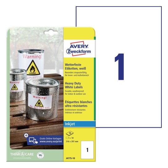 Weatherproof film labels | J4775-10 | Avery