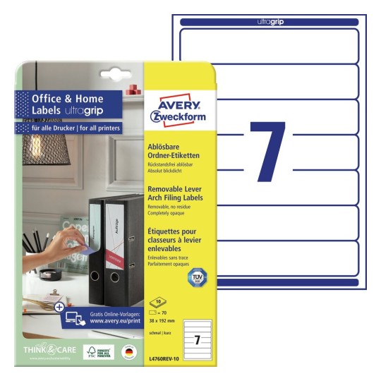 Removable labels for slim ring binders L4760REV10 Avery