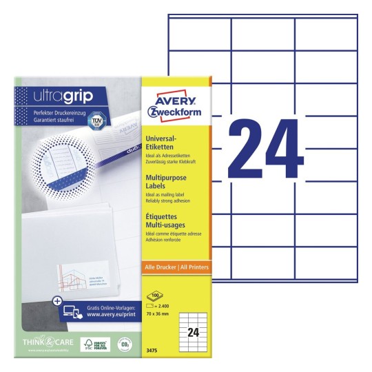 Multipurpose Labels with Ultragrip | 3475 | Avery