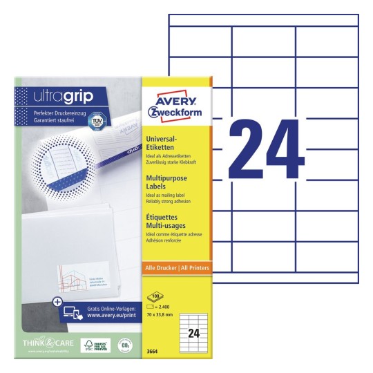 Multipurpose Labels with Ultragrip | 3664 | Avery