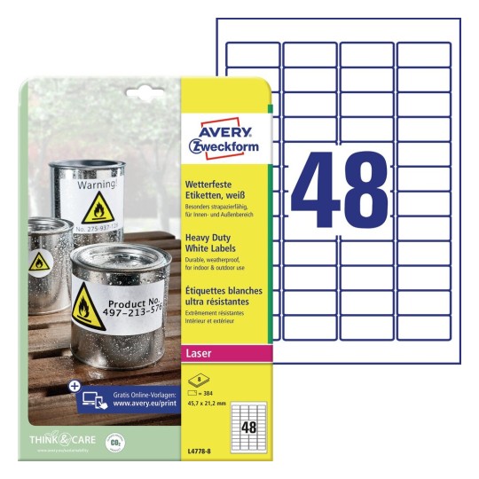 Heavy duty labels, white, suitable for in- and outdoor use ...