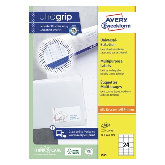 Multipurpose Labels with Ultragrip | 3664 | Avery