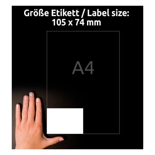 Kokoluokitus käden kanssa, artikkeli: 3427, yksi arkki yleisetikettejä, koko: 105 x 74 mm, väri: valkoinen?