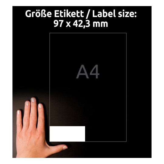 Kokovertailu käden kanssa, artikkeli: 4781-65, yksi arkki yleismerkintöjä, koko: 97 x 42,3 mm, väri: valkoinen?