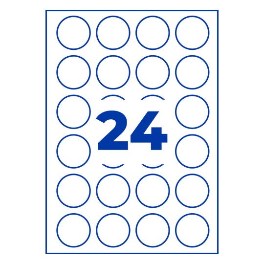 Arkkia, jossa on 24 sinisellä reunustettua pyöreää tarraa ja keskellä suuri sininen numero 24?
