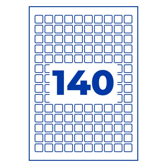 Sinisellä reunustettu ruudukko pienistä pyöristetyistä neliöistä, jonka keskellä on suuri sininen numero 140?