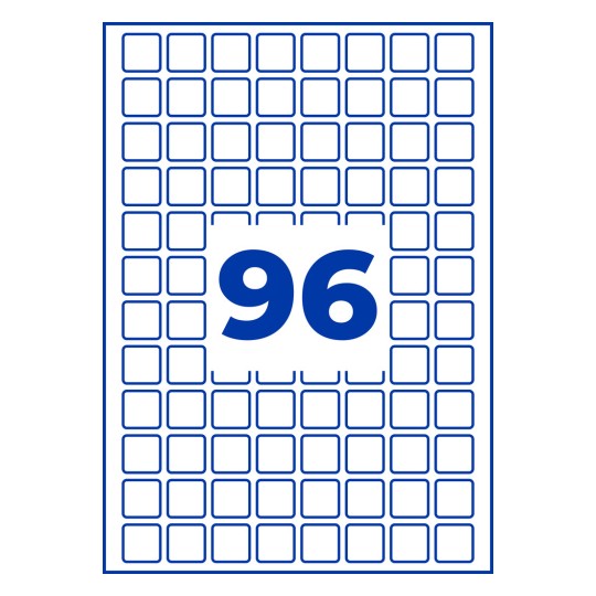 Suuri sininen numero 96 keskellä valkoista pyöristettyjen neliöiden ruudukkoa?