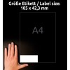 Kokojen vertailu kädellä, artikkeli: 3653, yksi arkki yleisetikettejä, koko: 105 x 42,3 mm, väri: valkoinen?