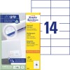 Pakkauskuvaus etikettiliuskoilla: Avery Zweckform yleisetiketit, Artikkeli: 3653, Koko: 105 x 42,3 mm, Sopiva tulostukseen: mustesuihku, laser mustavalko, värilaser, Sisältö: 1 400 etikettiä / 100 arkkia, 14 etikettiä/arkki?