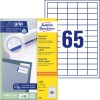 Pakkauskuva etikettilehdillä: Avery Zweckform Universal-etiketit, tuote: 3666, koko: 38 x 21,2 mm, tulostuskelpoisuus: mustesuihku, lasertulostus m/v, värilasertulostus, sisältö: 6 500 etikettiä / 100 arkkia, 65 etikettiä/arkki.
