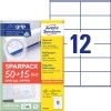 Pakkauskuva etikettilehdillä: Avery Zweckform Universaali-etiketit, Artikkeli: 6175-65, Koko: 105 x 48 mm, Tulostinvalmius: Mustesuihku, Mustavalkolasertulostin, Väritulostin, Sisältö: 780 etikettiä / 65 lehteä, 12 etikettiä/lehti.