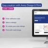 Kuva näyttää tietoa Avery Design & Print -ohjelmistosta, esitellen helpon luomisen vaiheet, kuten ohjelmistokoodin syöttämisen, suunnittelun valitsemisen tai luomisen sekä tulostamisen yhdistämispainatuksella.