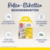Kuva esittää Avery Zweckform -rullatarrojen pakkauksen, korostaen ominaisuuksia kuten yhteensopivuus Dymo LabelWriterin kanssa, rahat takaisin -takuu, laadukkuus alhaisella hinnalla ja ilmastoneutraalius.