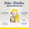 Kuva esittää Avery-rullatarrojen pakkauksen, jossa korostetaan niiden yhteensopivuutta Dymo Labelwriterin kanssa sekä ominaisuuksia, kuten kestävät tarrat, rahat takaisin -takuu ja ilmastoneutraalin tuotteen.