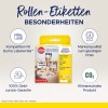 Kuva esittää Avery Zweckformin rullatarrojen pakettia. Se korostaa ominaisuuksia, kuten yhteensopivuus Dymo Labelwriterin kanssa, kestävää laatua ja rahat takaisin -takuuta. Tarrat soveltuvat moniin eri käyttötarkoituksiin.