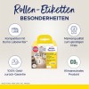 Kuva esittää Avery Zweckform -rullatarrojen pakkauksen, korostaen niiden yhteensopivuutta Dymo LabelWriterin kanssa, laatutakuuta sekä ympäristöystävällisiä ominaisuuksia, kuten CO2-neutraalius.