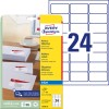 Pakkauskuva etikettilomakkeella: Avery Zweckform osoitetarrat, artikkeli: J8159-25, koko: 63,5 x 33,9 mm, tulostuskelpoisuus: Inkjet, sisältö: 600 etikettiä / 25 arkkia, 24 etikettiä/arkki.