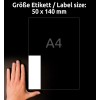 Kuva näyttää käden vieressä kokomerkinnän, joka ilmoittaa mitat 50 x 140 mm ja viittaa A4-kokoon.