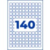 Sinisellä reunustettu ruudukko pienistä pyöristetyistä neliöistä, joissa keskellä suuri sininen numero 140?